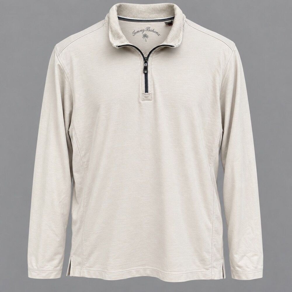 Tommy Bahama Men's Cream 1/4 Zip Pima Cotton Modal Blend knit Pullover Large L